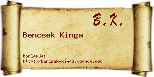 Bencsek Kinga névjegykártya